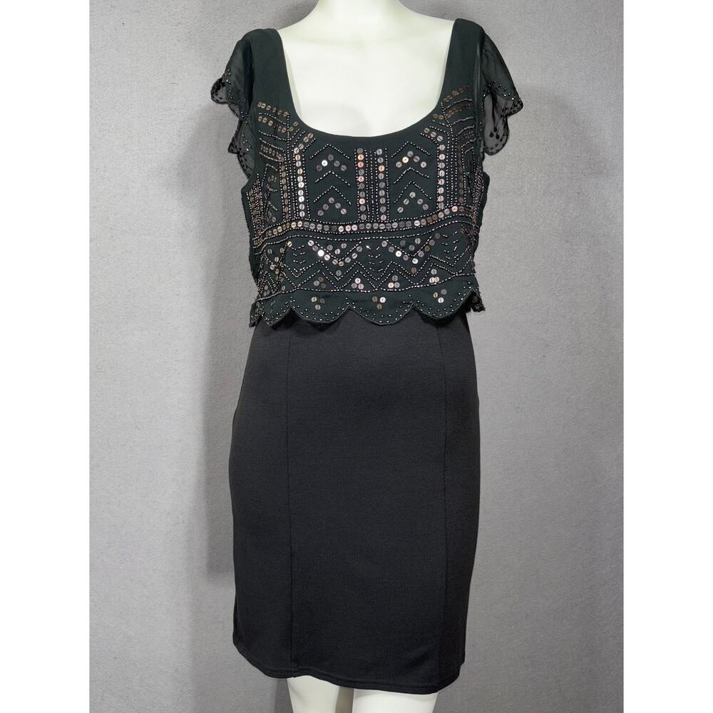 American Eagle Art Deco Sequined Beaded Charcoal Bodycon Dress Small Retro Glam